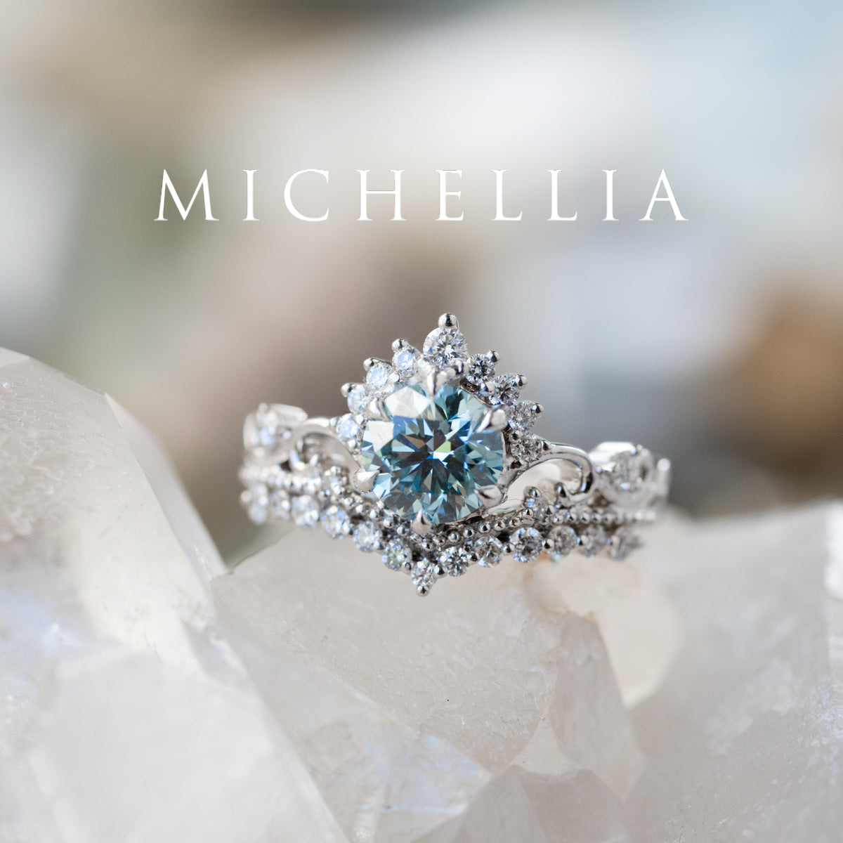 Theia | IGI Certified Sky Blue Diamond Heirloom Crown Engagement