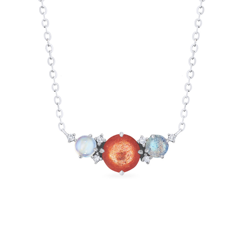 Celestine | Galaxy Trio Ring in Sunstone, Moonstone, and