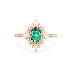 [Alessandra] Art Deco Oval Cut Ring in Lab Emerald Women's Ring michelliafinejewelry   