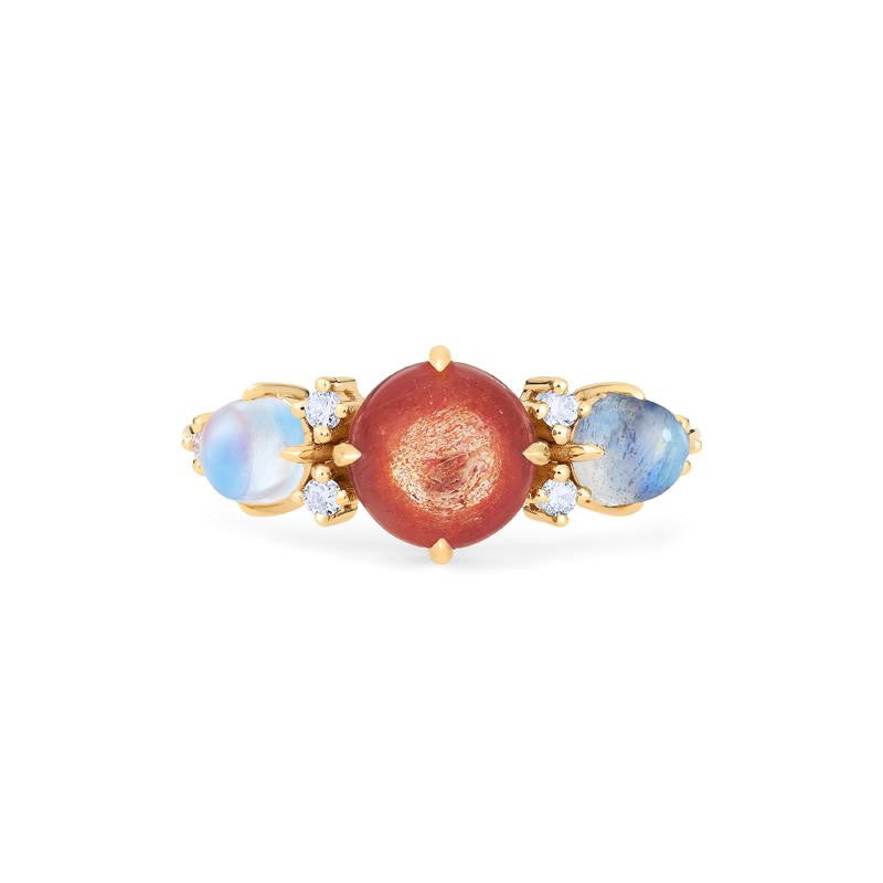 Celestine | Galaxy Trio Ring in Sunstone, Moonstone, and