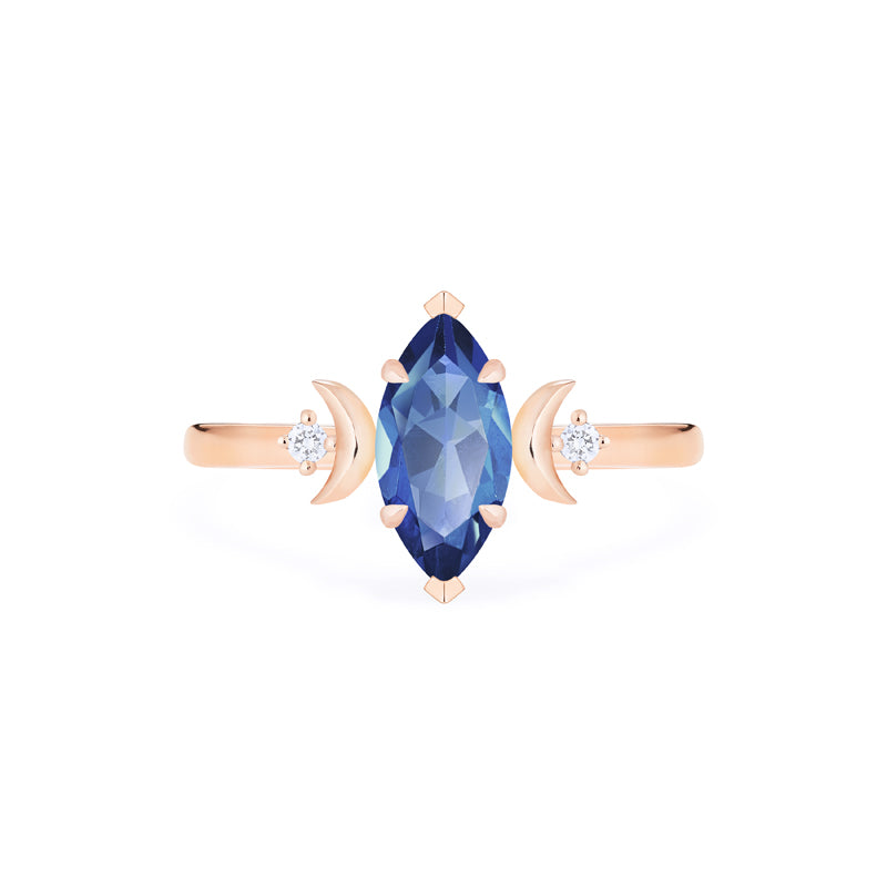 [Cressida] Moon Goddess Marquise Cut Ring in Lab Blue Sapphire Women's Ring michelliafinejewelry   