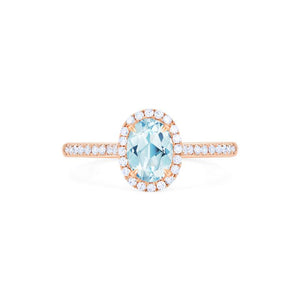 [Lenora] Petite Oval Halo Diamond Ring in Aquamarine Women's Ring michelliafinejewelry   