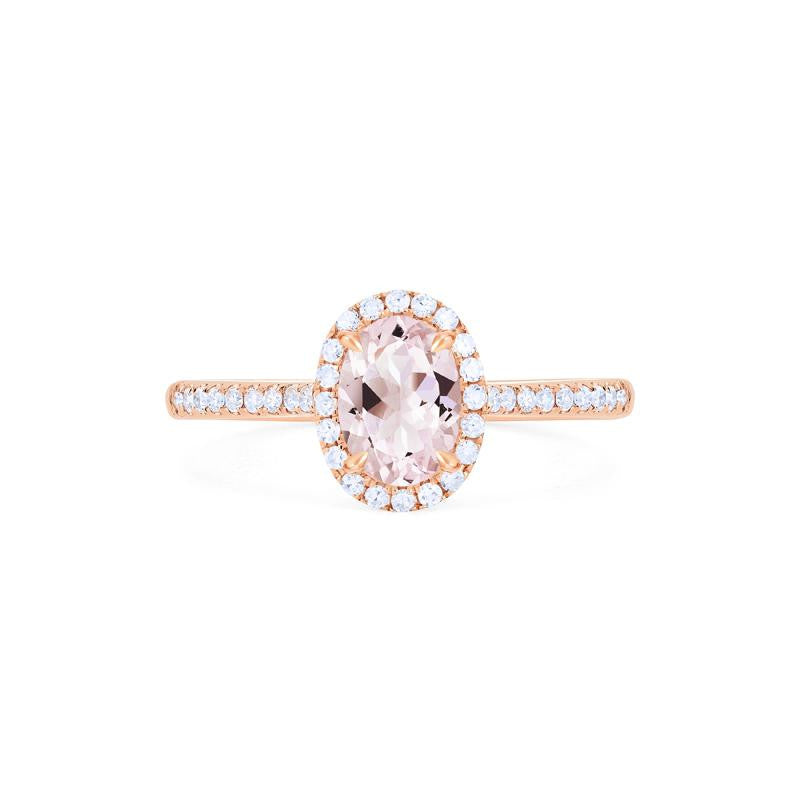 [Lenora] Petite Oval Halo Diamond Ring in Morganite Women's Ring michelliafinejewelry   