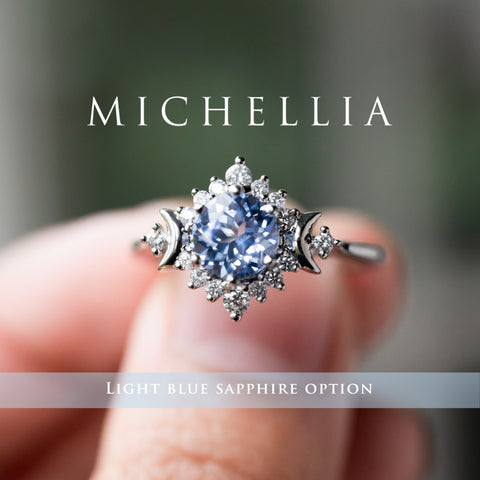 [Selene] Moon Goddess Engagement Ring in Blue Sapphire Women's Ring michelliafinejewelry   