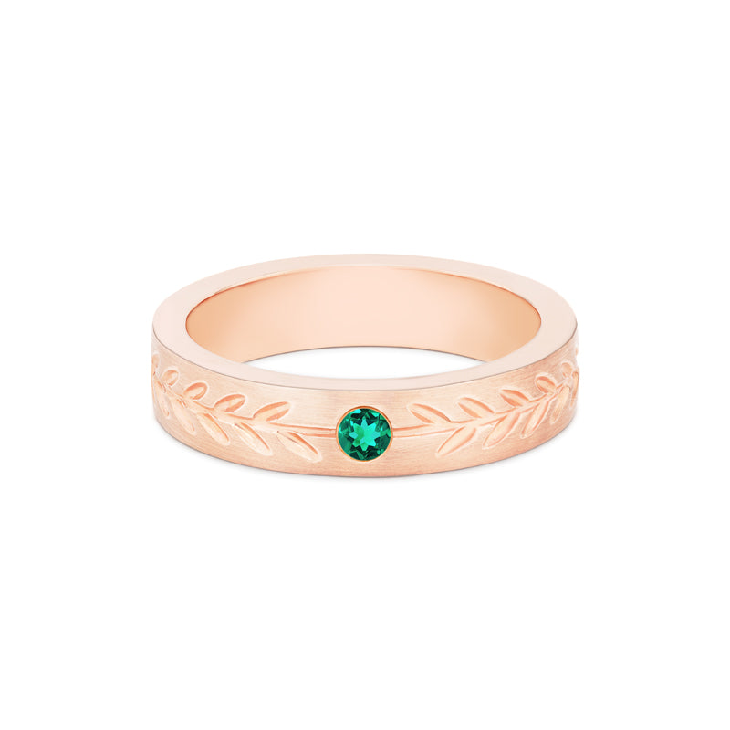 [Juniper] Unisex Gemstone Laurel Leaf Wedding Band in Emerald Men's Band Michellia Fine Jewelry   