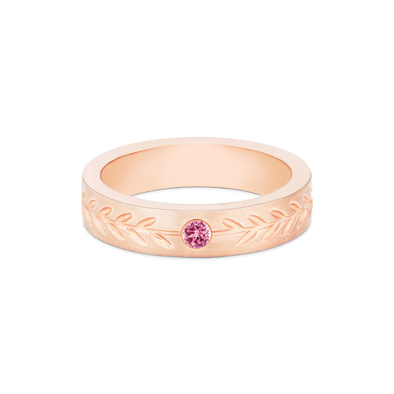 [Juniper] Unisex Gemstone Laurel Leaf Wedding Band in Pink Sapphire Men's Band Michellia Fine Jewelry   