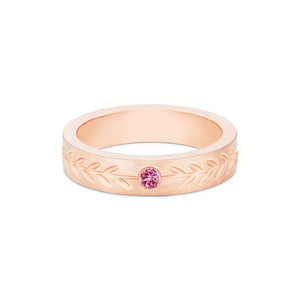 [Juniper] Unisex Gemstone Laurel Leaf Wedding Band in Pink Sapphire Men's Band Michellia Fine Jewelry   