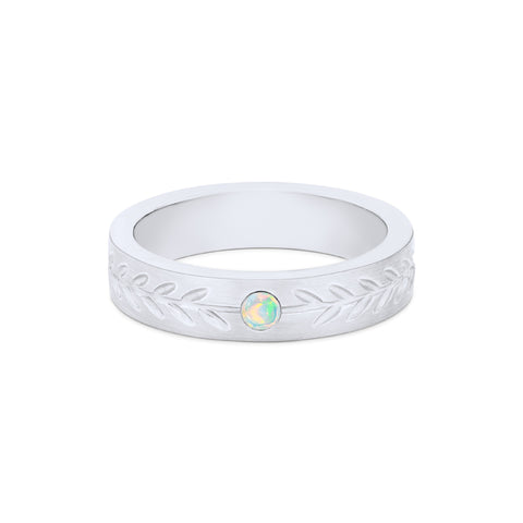 [Juniper] Unisex Gemstone Laurel Leaf Band in Australian Opal Men's Band Michellia Fine Jewelry   