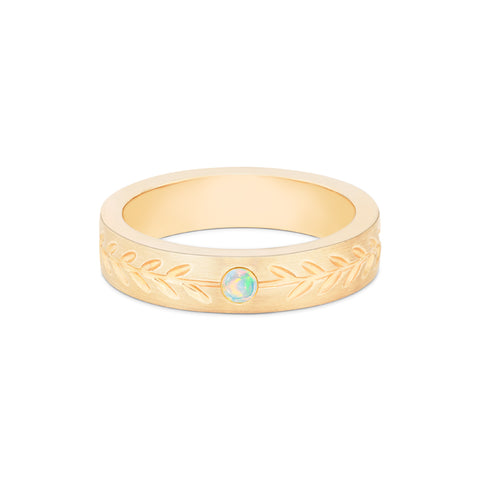 [Juniper] Unisex Gemstone Laurel Leaf Band in Australian Opal Men's Band Michellia Fine Jewelry   