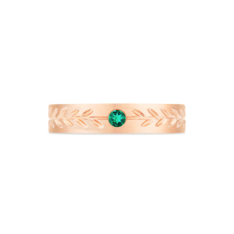 [Juniper] Unisex Gemstone Laurel Leaf Wedding Band in Emerald Men's Band Michellia Fine Jewelry   