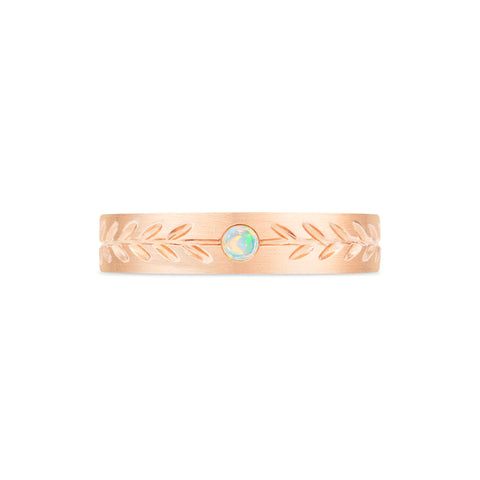 [Juniper] Unisex Gemstone Laurel Leaf Band in Australian Opal Men's Band Michellia Fine Jewelry   