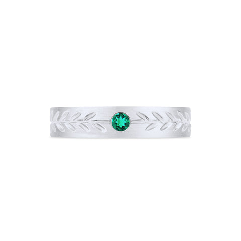 [Juniper] Unisex Gemstone Laurel Leaf Wedding Band in Emerald Men's Band Michellia Fine Jewelry   