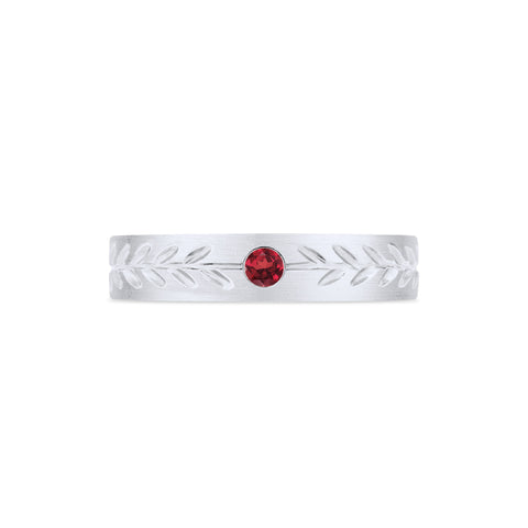[Juniper] Unisex Gemstone Laurel Leaf Wedding Band in Ruby Men's Band Michellia Fine Jewelry   