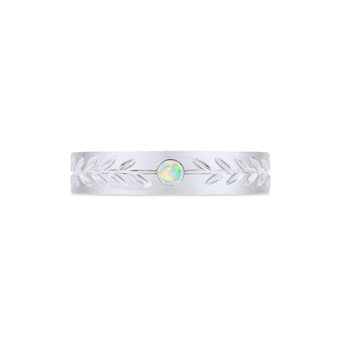[Juniper] Unisex Gemstone Laurel Leaf Band in Australian Opal Men's Band Michellia Fine Jewelry   