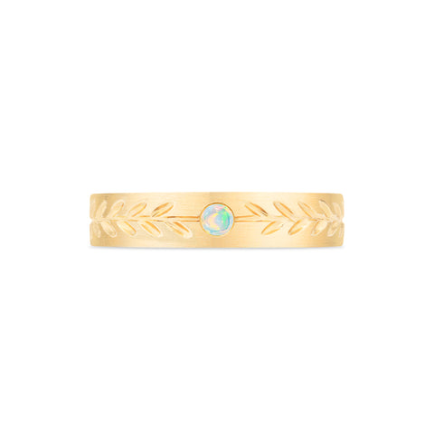 [Juniper] Unisex Gemstone Laurel Leaf Band in Australian Opal Men's Band Michellia Fine Jewelry   