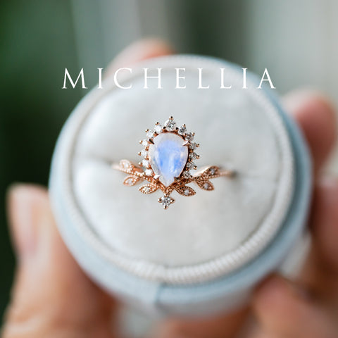 [Isadora] Vintage Woodland Queen Pear Engagement Ring in Moonstone Women's Ring michelliafinejewelry   