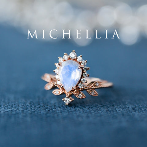 [Isadora] Vintage Woodland Queen Pear Engagement Ring in Moonstone Women's Ring michelliafinejewelry   