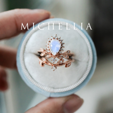 [Isadora] Vintage Woodland Queen Pear Engagement Ring in Moonstone Women's Ring michelliafinejewelry   