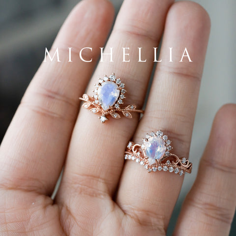 [Isadora] Vintage Woodland Queen Pear Engagement Ring in Moonstone Women's Ring michelliafinejewelry   