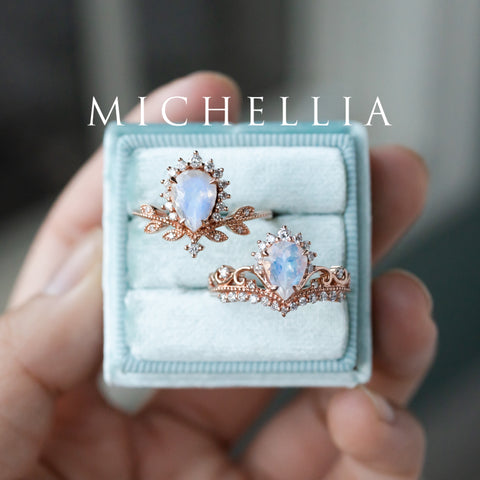 [Isadora] Vintage Woodland Queen Pear Engagement Ring in Moonstone Women's Ring michelliafinejewelry   