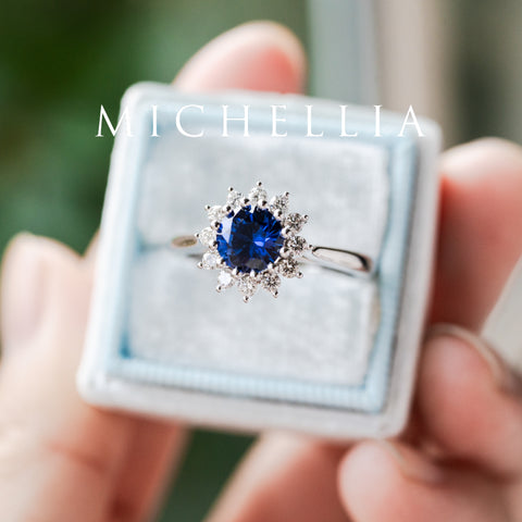 [Rosalie] Vintage Bloom Ring in Lab Blue Sapphire Women's Ring michelliafinejewelry   