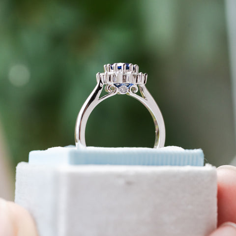 [Rosalie] Vintage Bloom Ring in Lab Blue Sapphire Women's Ring michelliafinejewelry   