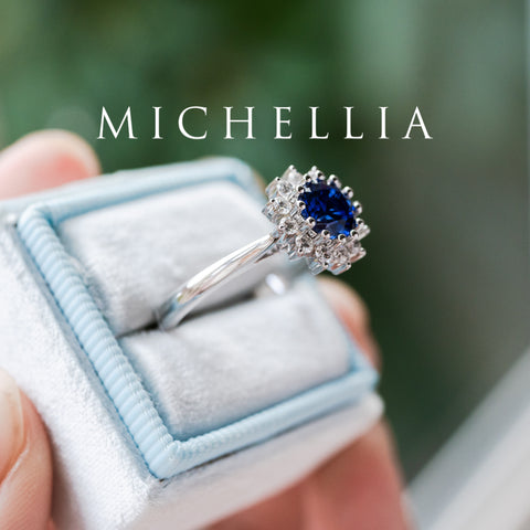 [Rosalie] Vintage Bloom Ring in Lab Blue Sapphire Women's Ring michelliafinejewelry   
