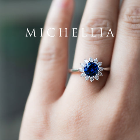 [Rosalie] Vintage Bloom Ring in Lab Blue Sapphire Women's Ring michelliafinejewelry   