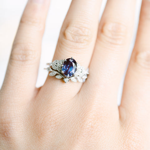 [Olivia] Classic Floral Oval Engagement Ring in Lab Alexandrite Women's Ring michelliafinejewelry