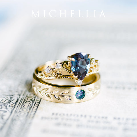 [Juniper] Unisex Gemstone Laurel Leaf Wedding Band in Moonstone Men's Band Michellia Fine Jewelry   