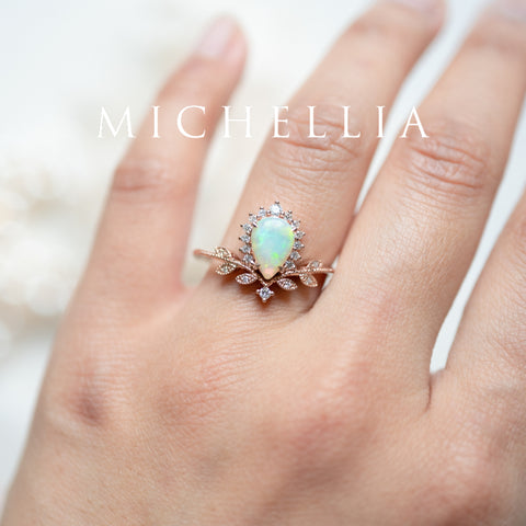 [Isadora] Vintage Woodland Queen Pear Engagement Ring in Moonstone Women's Ring michelliafinejewelry   