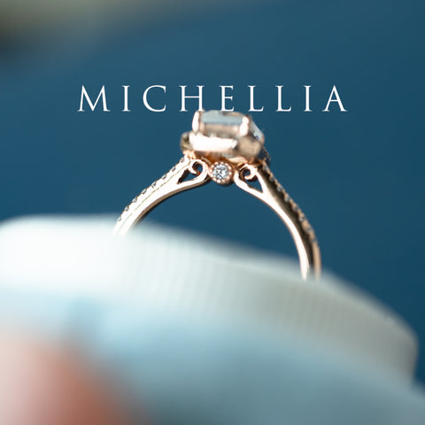 [Kimberly] Emerald Cut Halo Diamond Ring in Moonstone Women's Ring michelliafinejewelry   