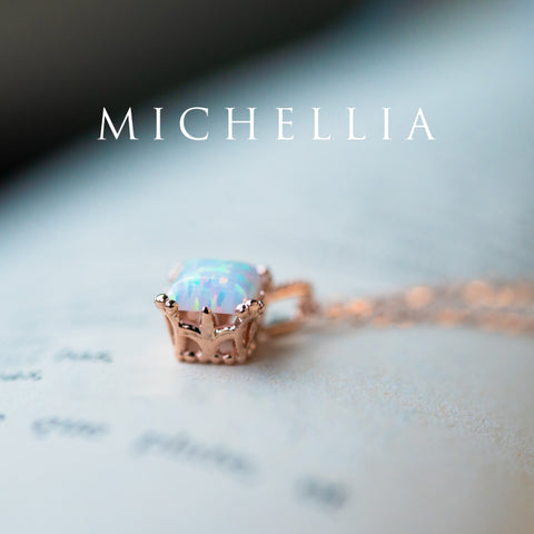 [Astoria] Snow Princess Ice Opal Necklace, 14K Rose Gold - One of A Kind & Ready-to-Ship Necklace michelliafinejewelry