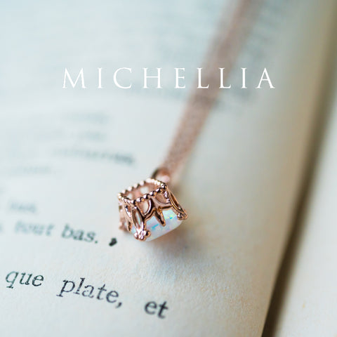 [Astoria] Snow Princess Ice Opal Necklace, 14K Rose Gold - One of A Kind & Ready-to-Ship Necklace michelliafinejewelry