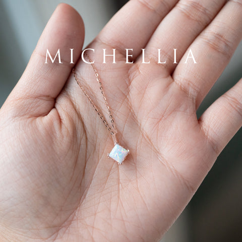 [Astoria] Snow Princess Ice Opal Necklace, 14K Rose Gold - One of A Kind & Ready-to-Ship Necklace michelliafinejewelry