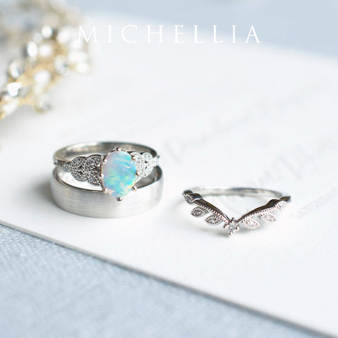 [Olivia] Classic Floral Oval Engagement Ring in Natural Australian Opal Women's Ring michelliafinejewelry
