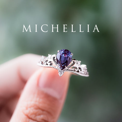 [Veronica] Vintage Crown Pear Cut Ring in Lab Alexandrite Women's Ring michelliafinejewelry   