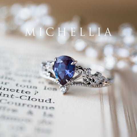 [Veronica] Vintage Crown Pear Cut Ring in Lab Alexandrite Women's Ring michelliafinejewelry   