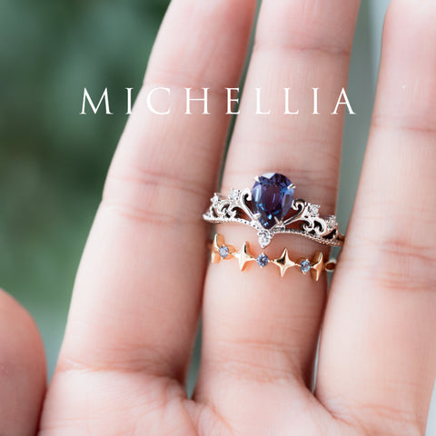 [Veronica] Vintage Crown Pear Cut Ring in Lab Alexandrite Women's Ring michelliafinejewelry   