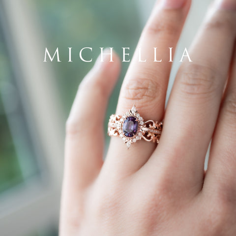 [Alessandra] Art Deco Oval Engagement Ring in Lab Alexandrite Women's Ring michelliafinejewelry   