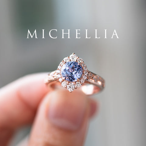 [Ophelia] Periwinkle Light Blue Sapphire Engagement Ring, 14K Rose Gold - One of A Kind Women's Ring michelliafinejewelry