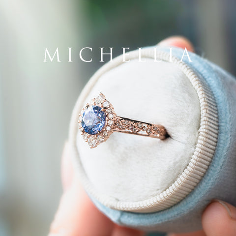 [Ophelia] Periwinkle Light Blue Sapphire Engagement Ring, 14K Rose Gold - One of A Kind Women's Ring michelliafinejewelry