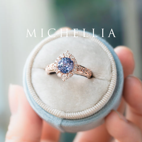 [Ophelia] Periwinkle Light Blue Sapphire Engagement Ring, 14K Rose Gold - One of A Kind Women's Ring michelliafinejewelry