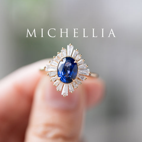 [Athena] Vintage Deco Oval Cut Goddess Ring in Lab Blue Sapphire Women's Ring michelliafinejewelry   