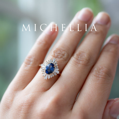 [Athena] Vintage Deco Oval Cut Goddess Ring in Lab Blue Sapphire Women's Ring michelliafinejewelry   