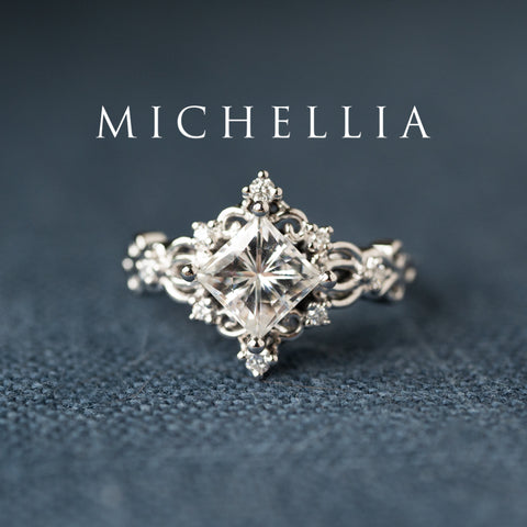 [Elsa] Vintage Square Princess Cut Engagement Ring in Diamond / Moissanite Women's Ring michelliafinejewelry   