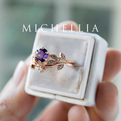 [Dahlia] Petite Floral Engagement Ring in Emerald Women's Ring michelliafinejewelry