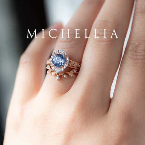 [Ophelia] Periwinkle Light Blue Sapphire Engagement Ring, 14K Rose Gold - One of A Kind Women's Ring michelliafinejewelry