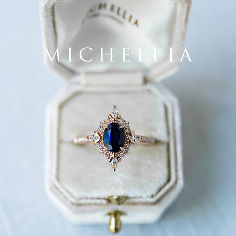 [Alessandra] Art Deco Oval Engagement Ring in Blue Sapphire Women's Ring michelliafinejewelry   
