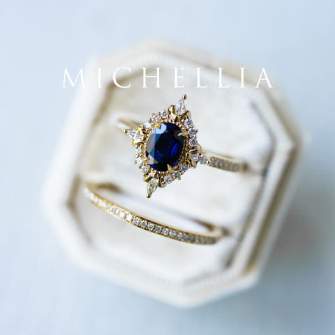 [Alessandra] Art Deco Oval Engagement Ring in Blue Sapphire Women's Ring michelliafinejewelry   